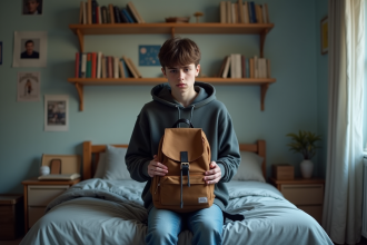 Adolescent inquiet assis seul dans sa chambre