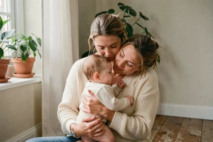 Mère tenant tendrement sa petite fille dans ses bras, illustrant l'amour maternel inconditionnel