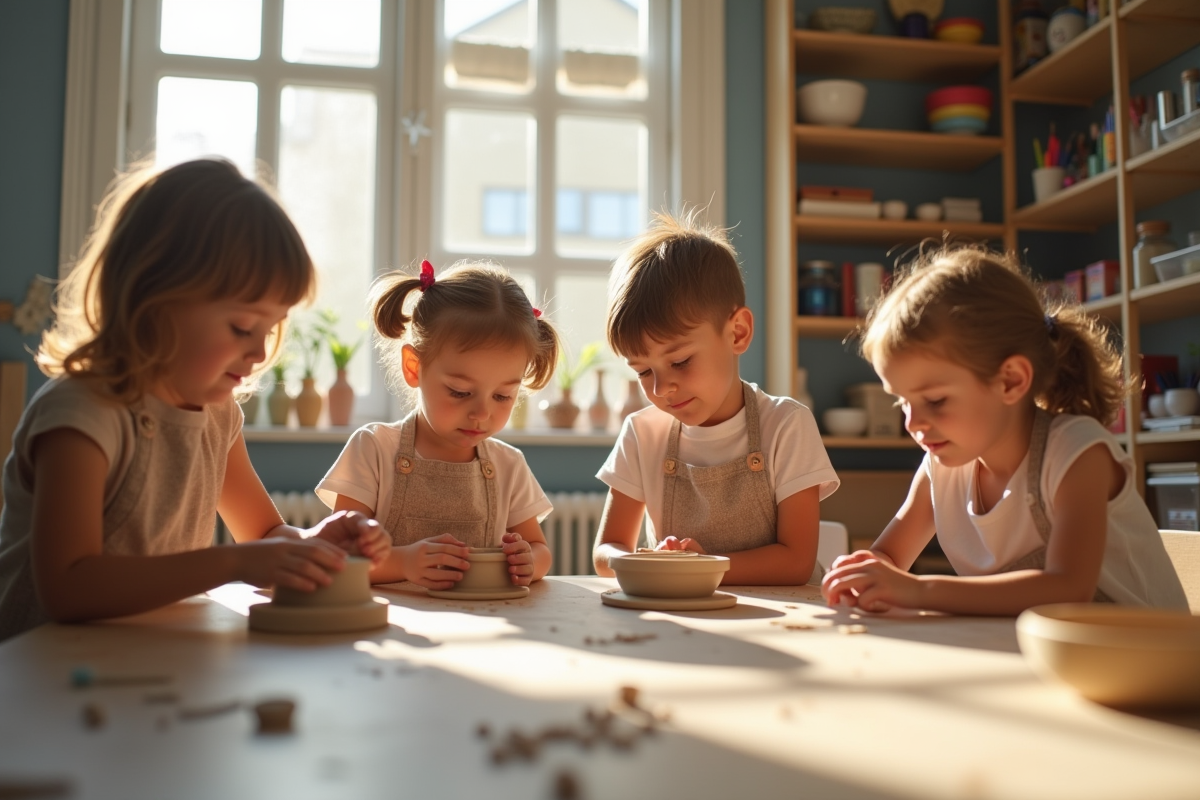 Enfants façonnant de l