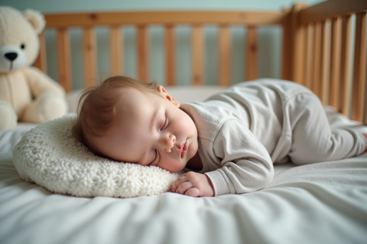 Bébé endormi dans un berceau en bois dans une nurserie paisible