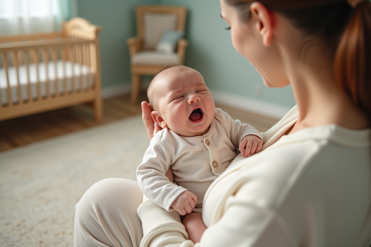Bébé fille de deux mois dans une gigoteuse douce en coton