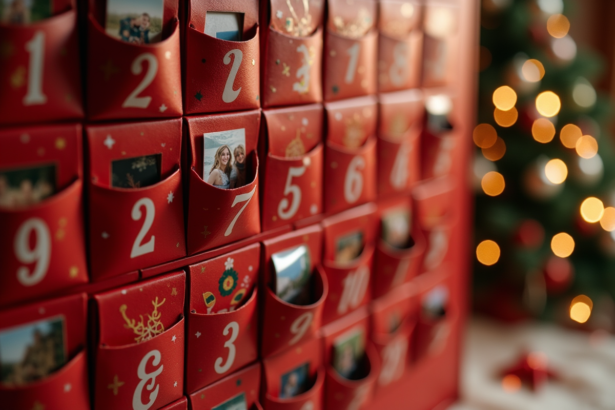 Calendrier de lavent avec photos numérotées vues de dessus