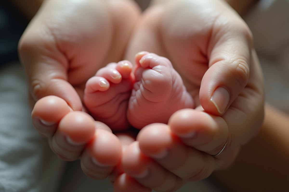 Couple tenant tendrement leur bébé avec mains jointes