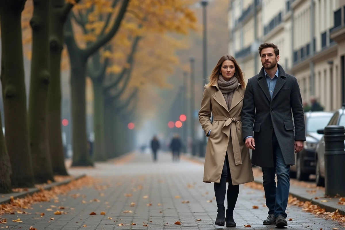 Couple marchant ensemble dans une rue parisienne, symbolisant la vie de couple et la sphère privée