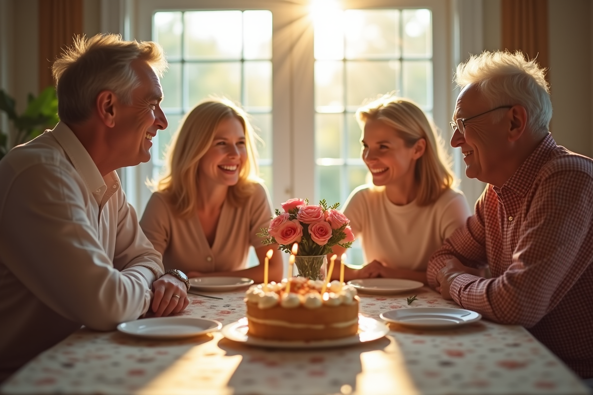 Famille multigenerationale souriante autour d un repas festif
