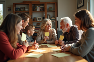 Famille multigenerations rieuse autour d une table