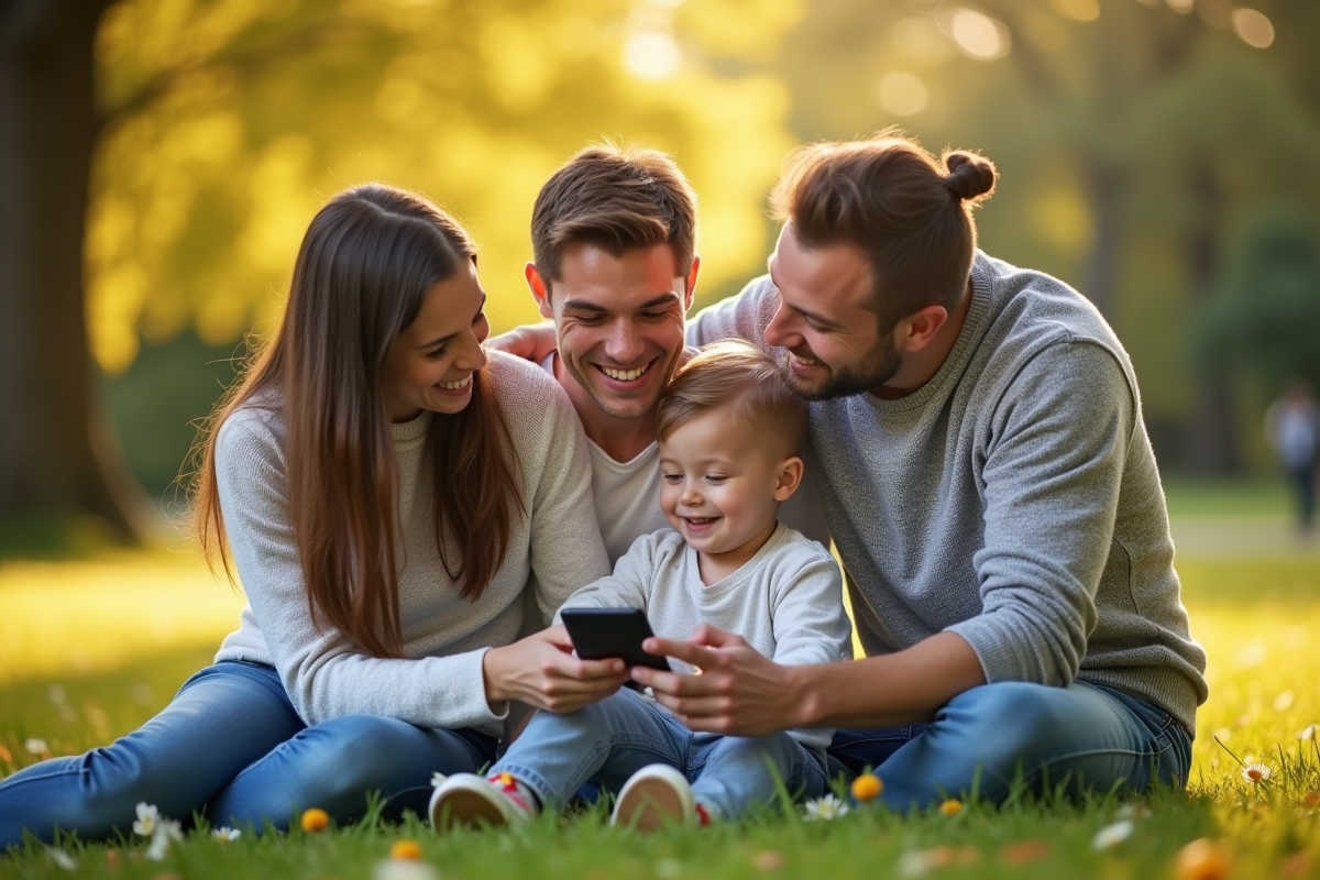 Famille jouant dans un parc en plein air ensoleille