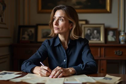 Femme réfléchie écrivant dans un appartement parisien