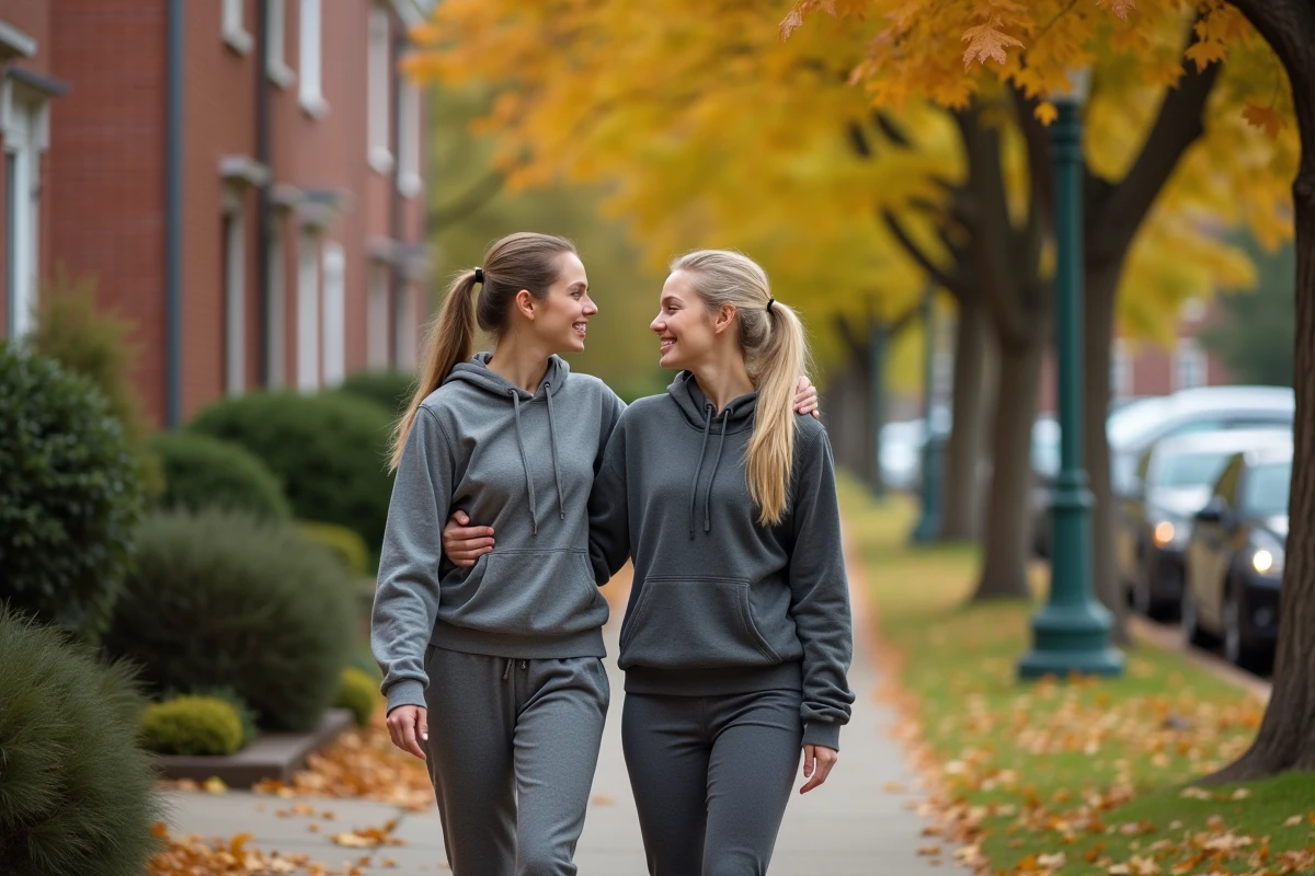 Jeune femme souriante marche avec une autre