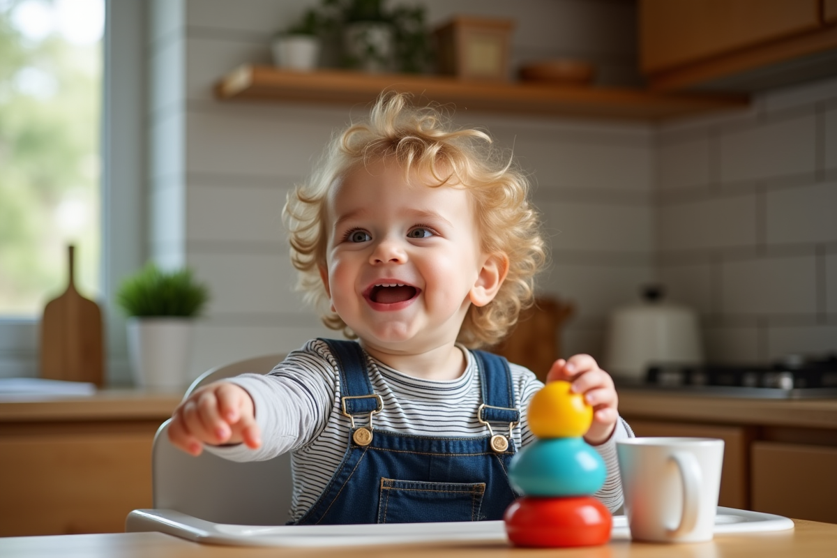 Garçon jouant avec un parent dans une cuisine accueillante