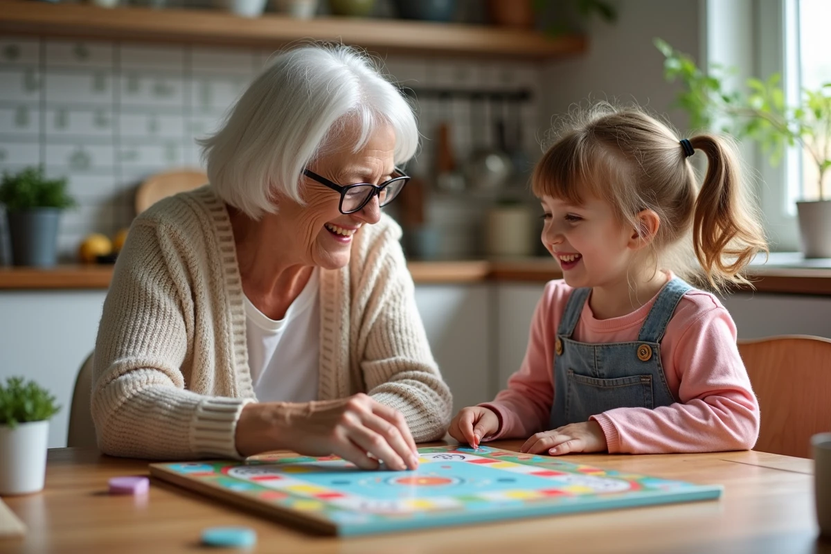 Une grand-mère et sa petite fille jouent ensemble à un jeu Cendrillon dans la cuisine