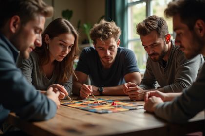 Groupe d'amis jouant à un jeu de detective moderne