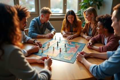 Groupe de personnes jouant à un jeu de société moderne