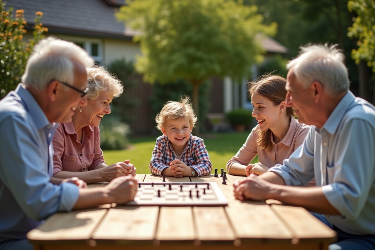Famille multigeneration jouant à un jeu en extérieur