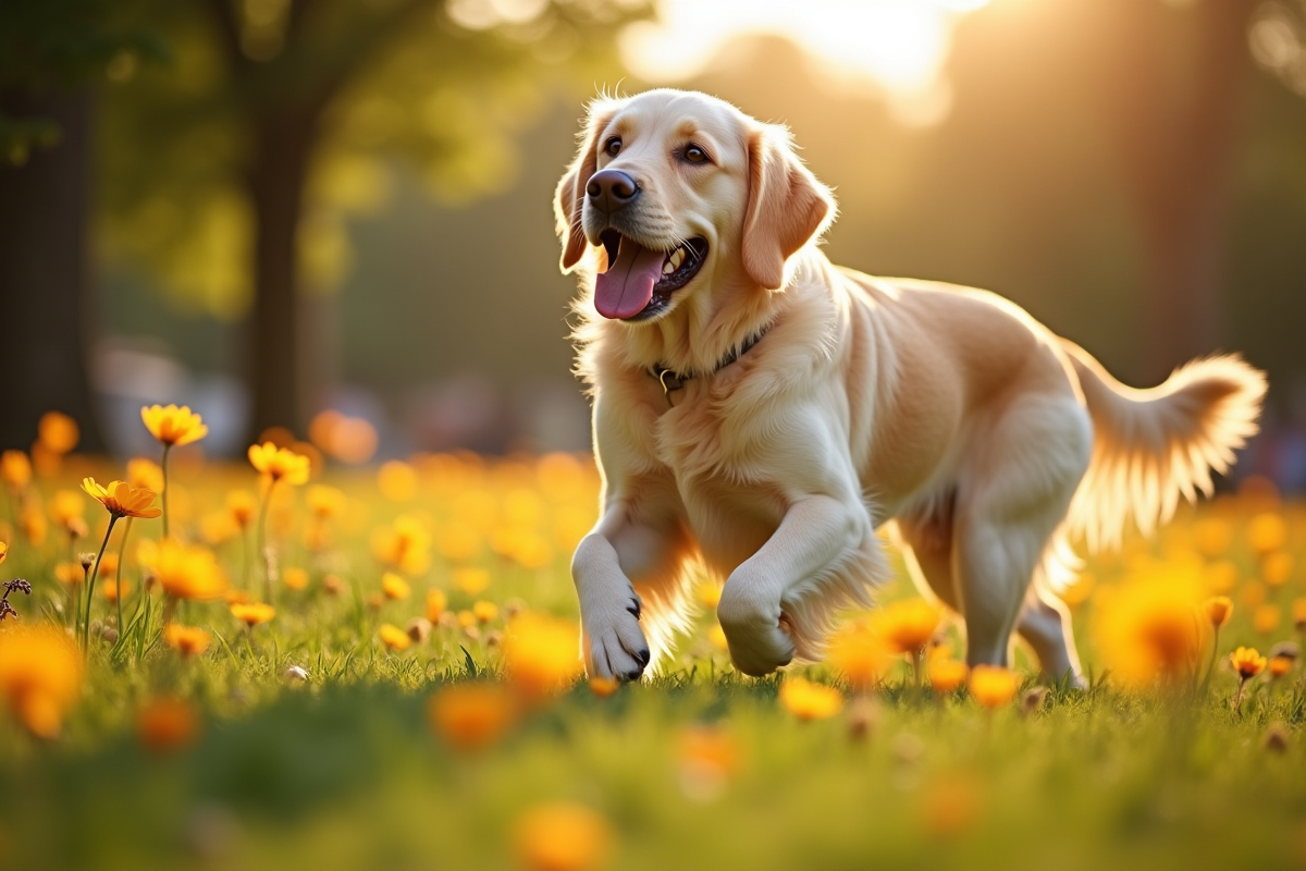 Labrador adulte jouant dans un parc ensoleille