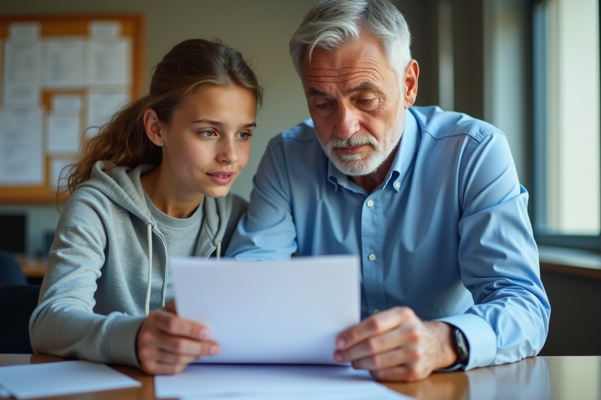 Pere vérifiant un document avec sa fille à l