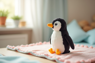 Peluche pingouin dans une nurserie lumineuse