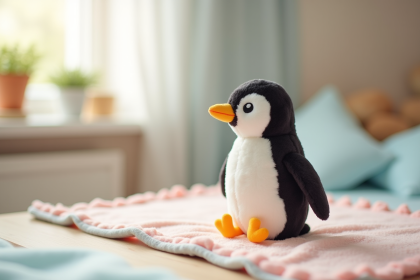 Peluche pingouin dans une nurserie lumineuse