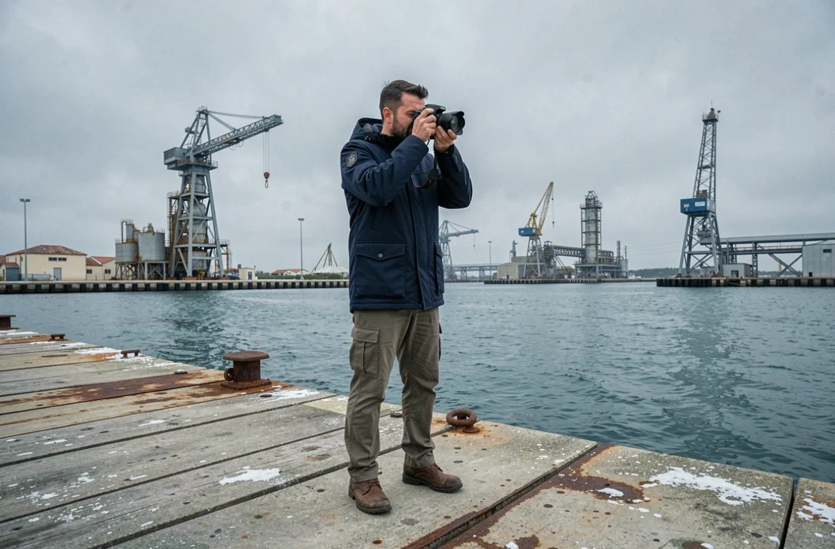 Photographe documentant le paysage industriel et l'étang de Berre à Martigues
